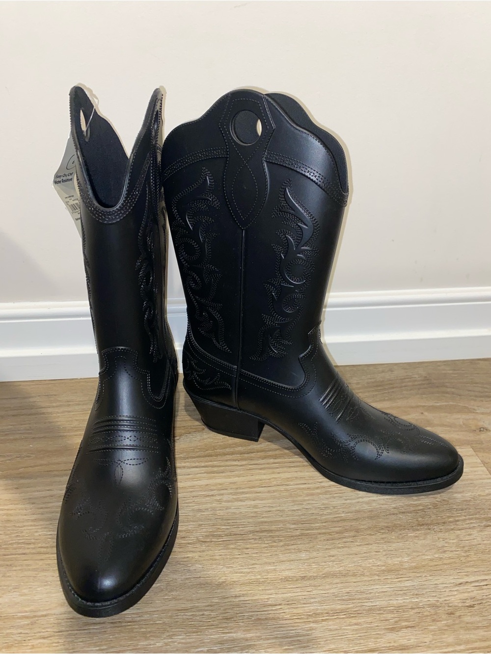 Women's Black Classic Western Pull-On Cowboy Boots Rainboots